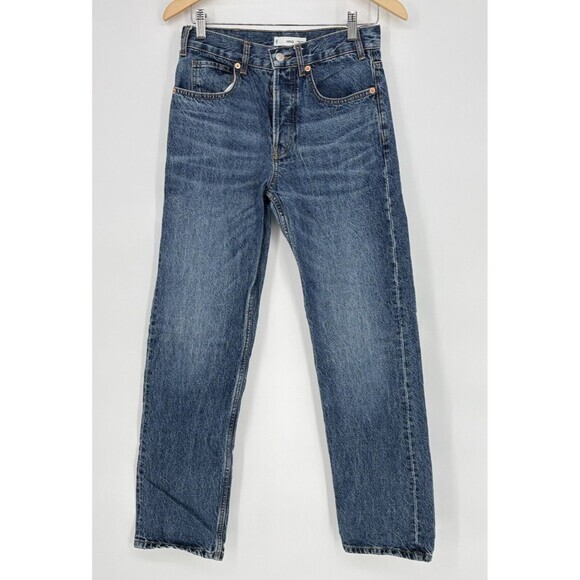 MNG‎ Denim Straight Blue Jeans Womens Size 4 Button-Fly Medium Wash - Picture 1 of 9